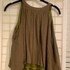 Cute Scoop Neck Tank Top Zipper Closure & Layered in Dark Sage/Green Fabrics (S)